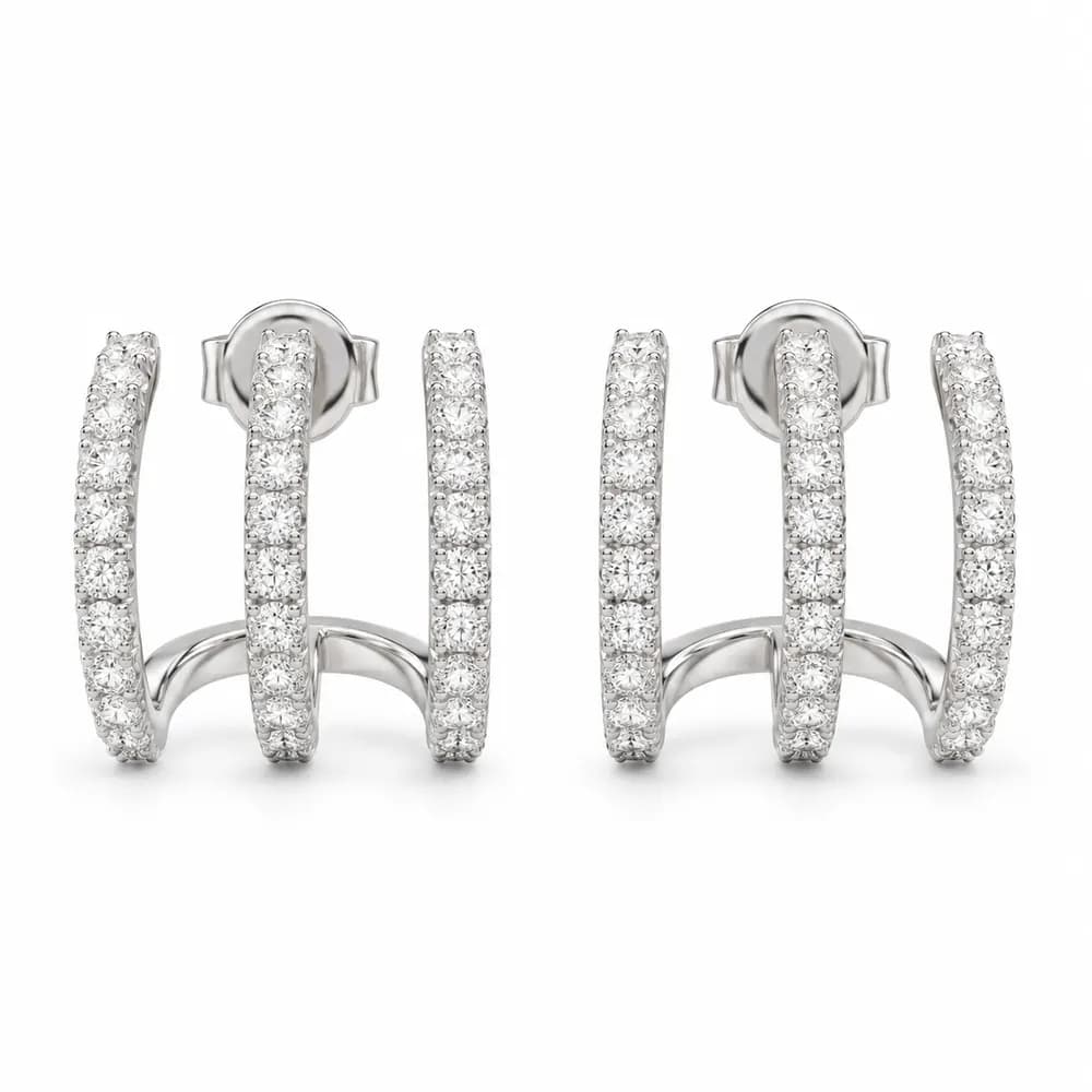 Triple Arc Moissanite Hoop Earrings