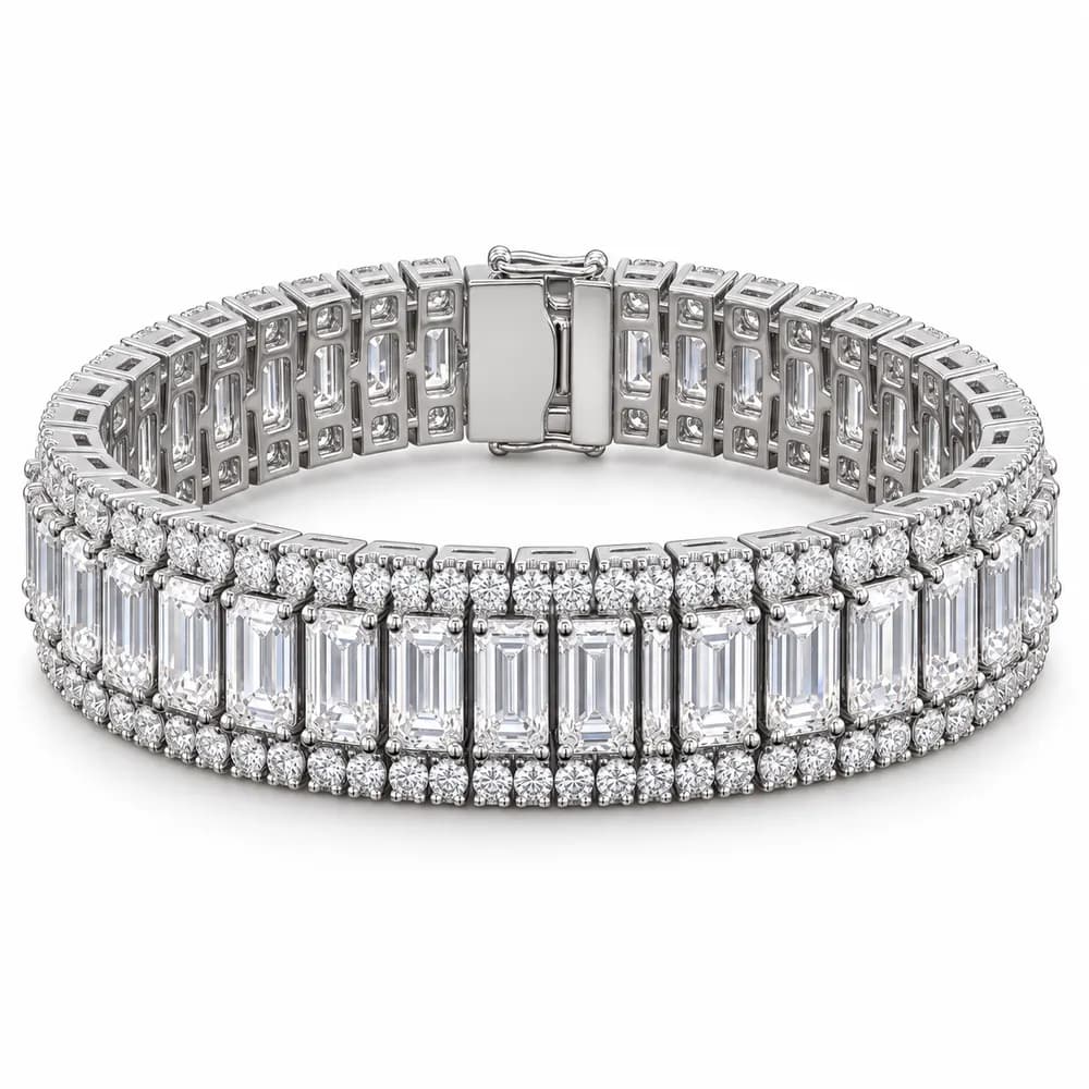 Triple-Row Baguette and Round Moissanite Bracelet