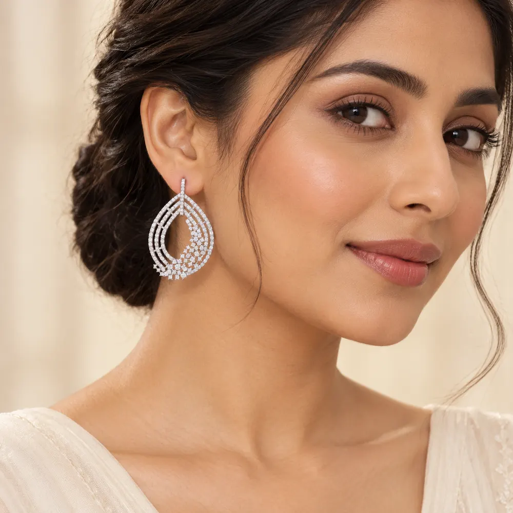 Triple Teardrop Floral Moissanite Earrings — second view