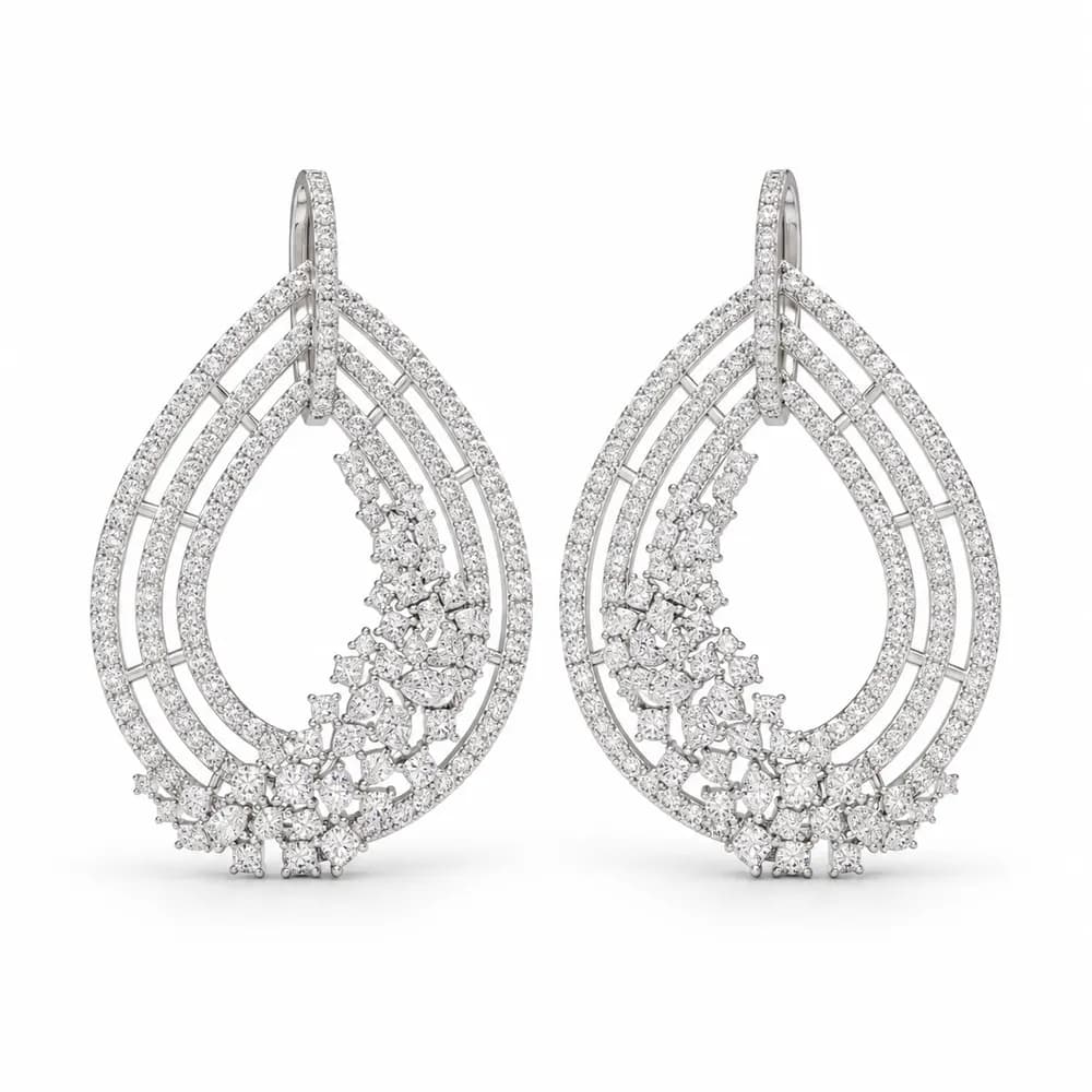 Triple Teardrop Floral Moissanite Earrings