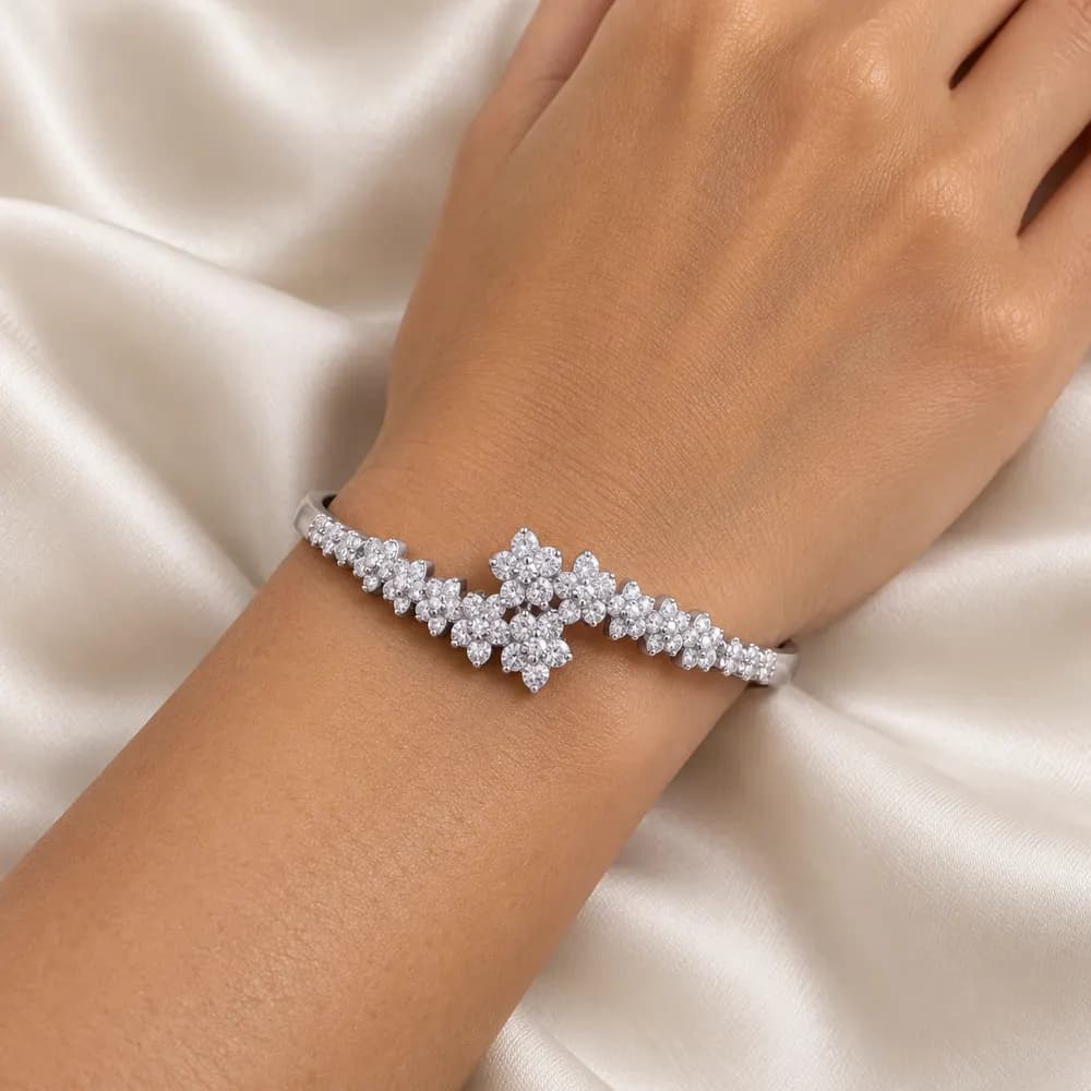Twin Flower Bypass Moissanite Bangle — second view