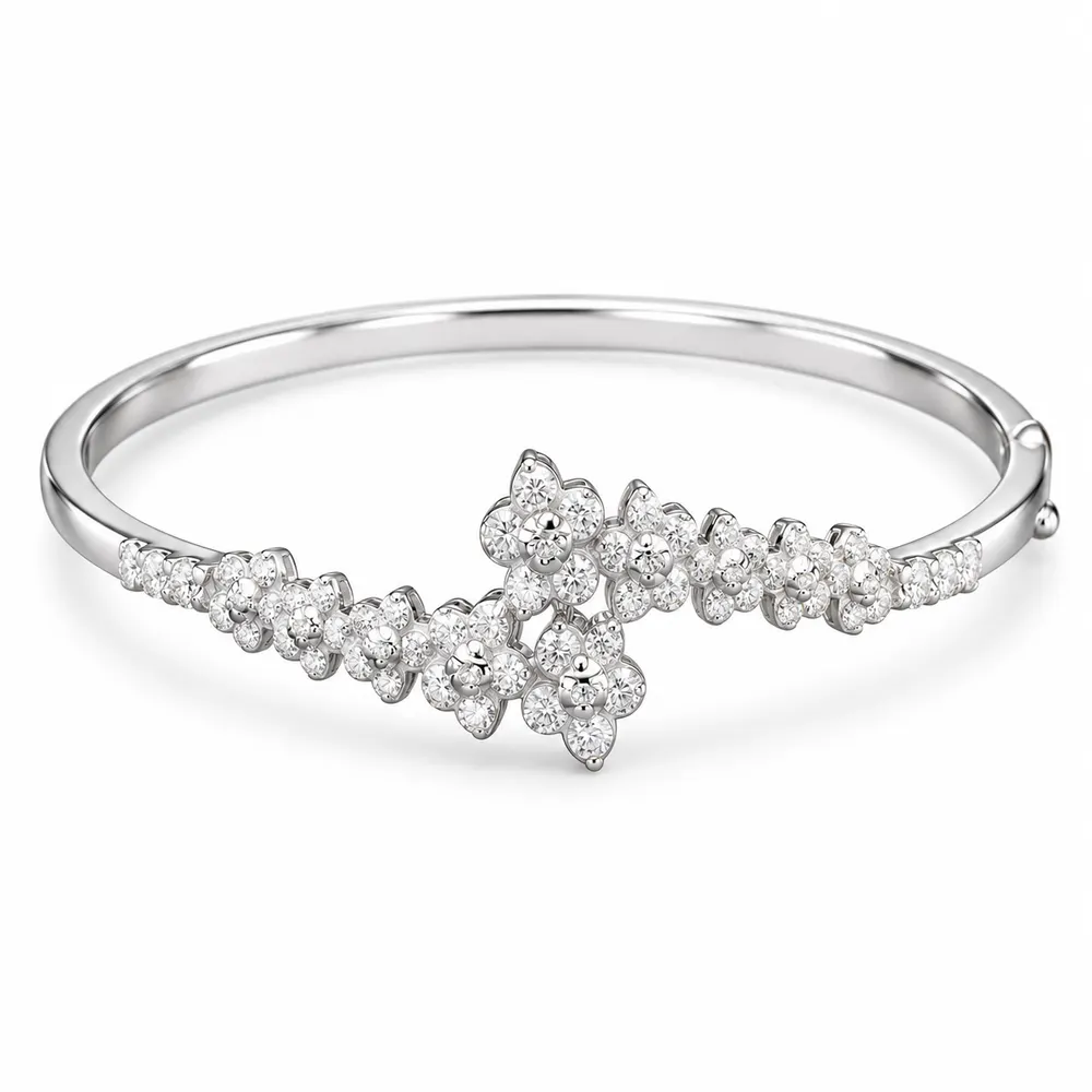 Twin Flower Bypass Moissanite Bangle