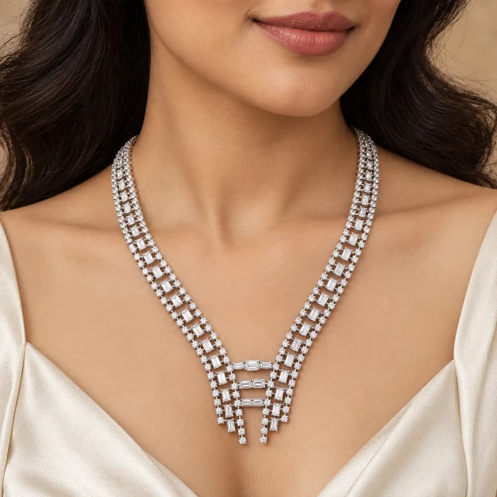 Twin-Strand Moissanite Ladder Necklace — second view