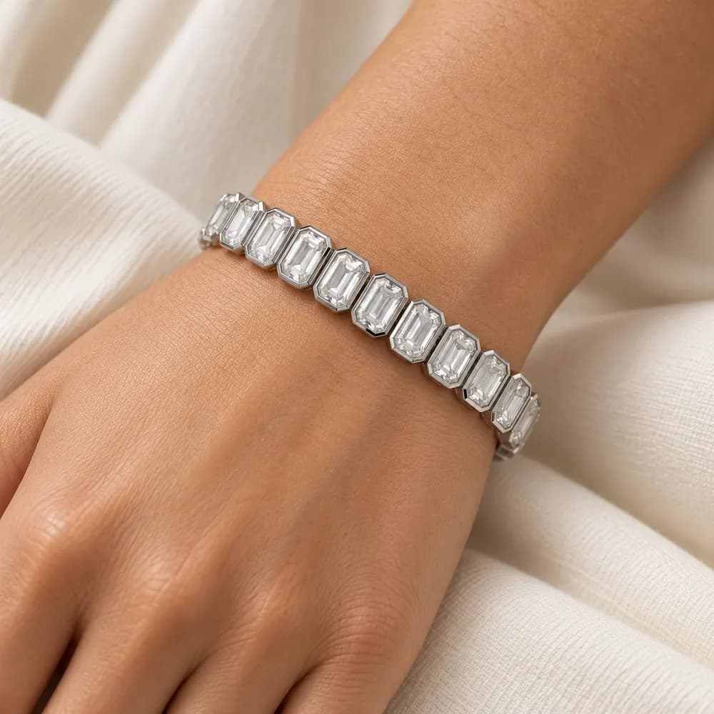 Vertical Emerald-Cut Bezel Moissanite Tennis Bracelet — second view