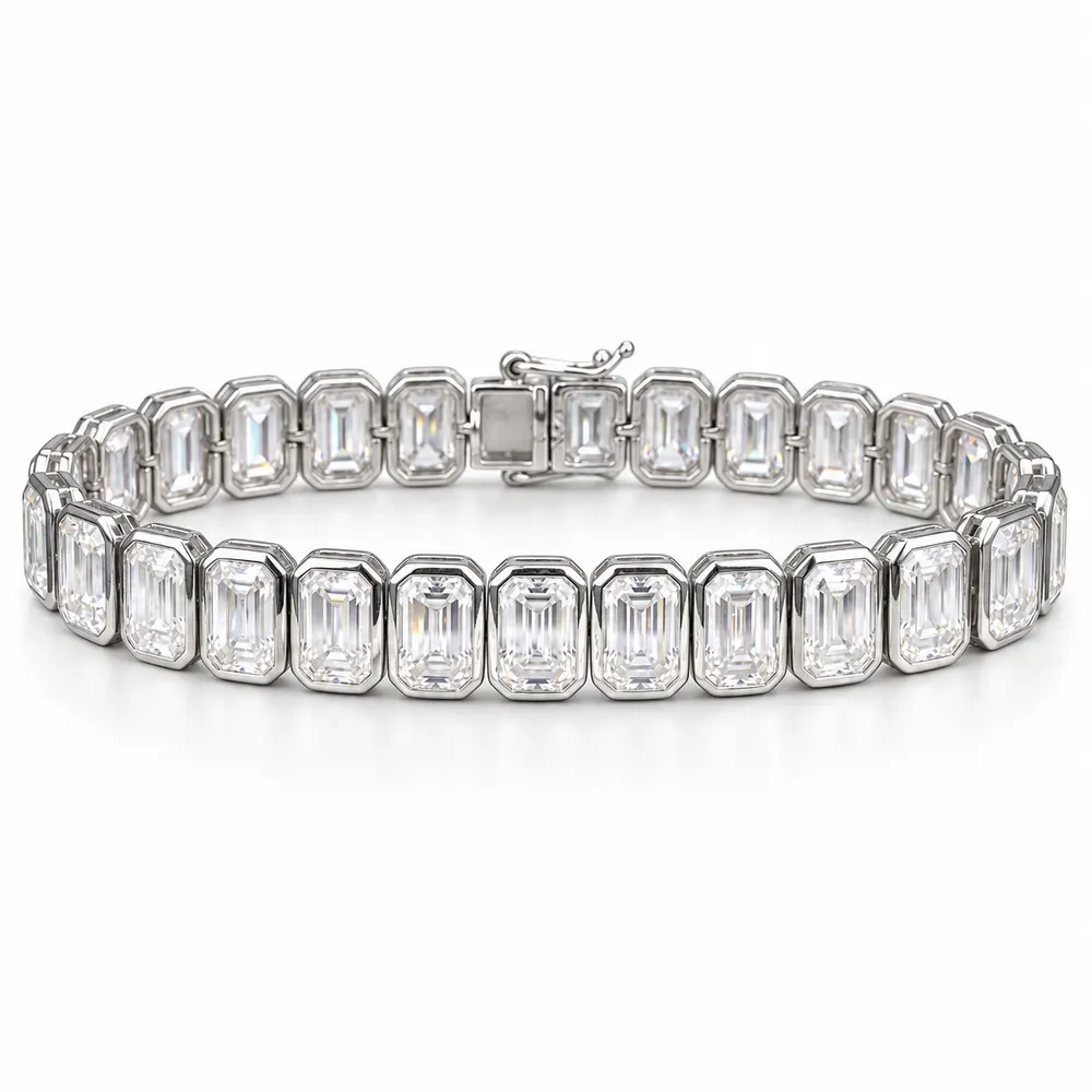 Vertical Emerald-Cut Bezel Moissanite Tennis Bracelet