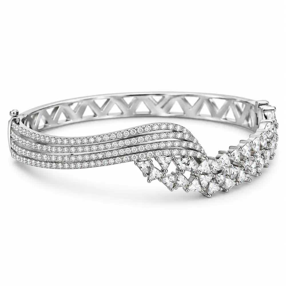 Wave and Triangle Crossover Moissanite Bangle