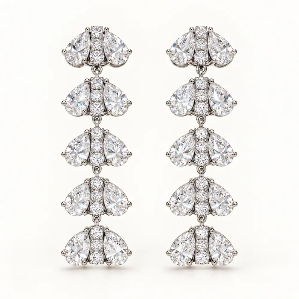 White Floral Tiered Moissanite Drop Earrings