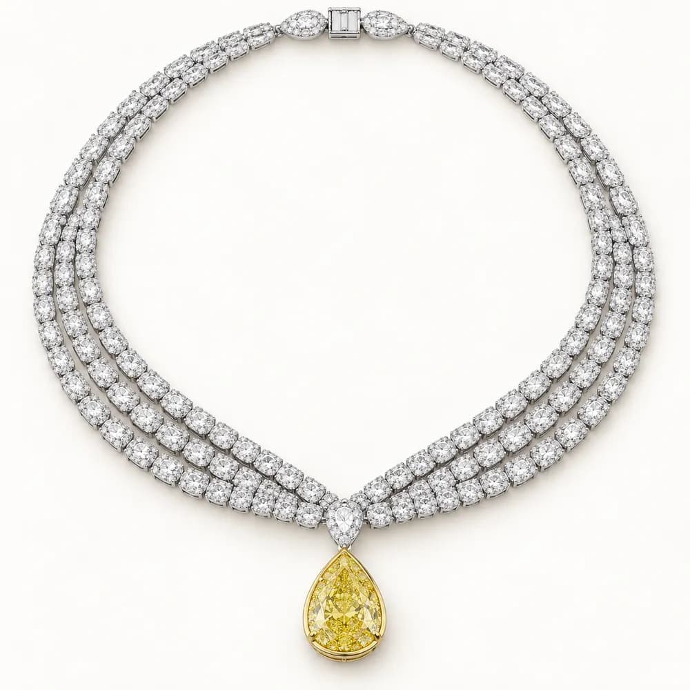 Yellow Teardrop Multi Row Moissanite Necklace