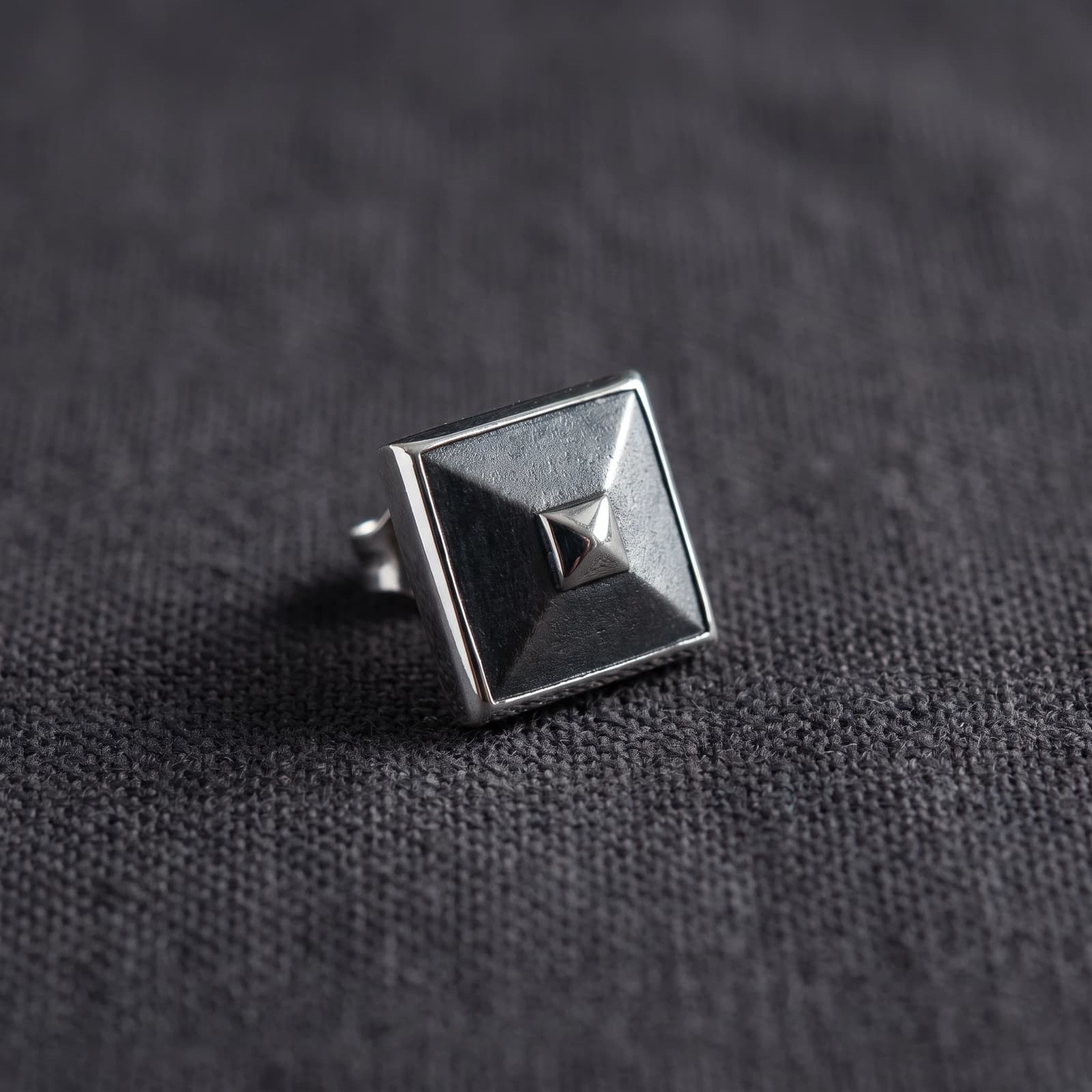 Oxidised 925 Silver Single Ear Stud for Men · Flat Square