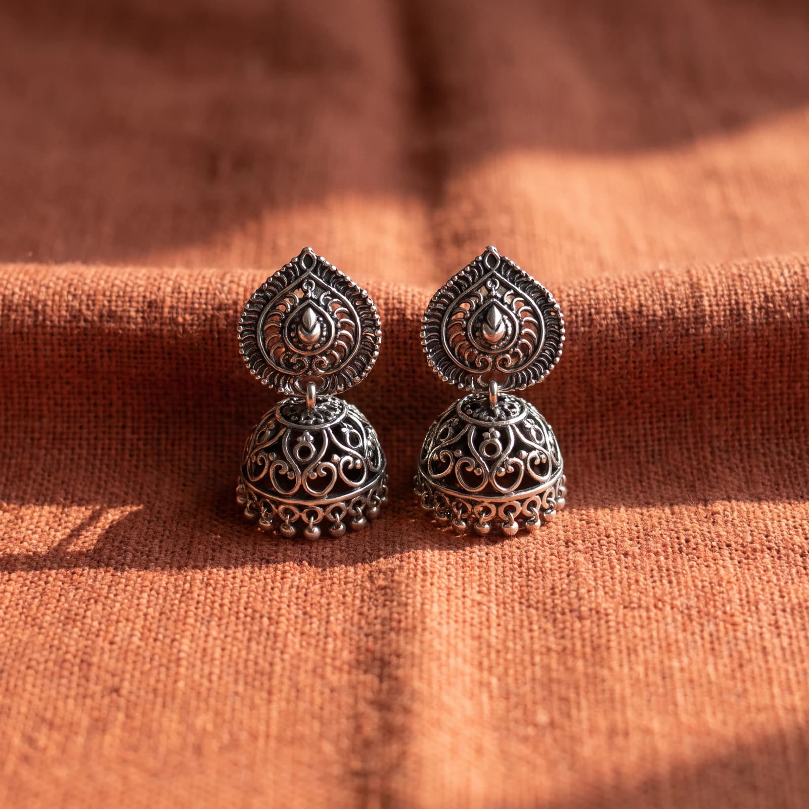 Oxidised Silver Jhumka Earrings