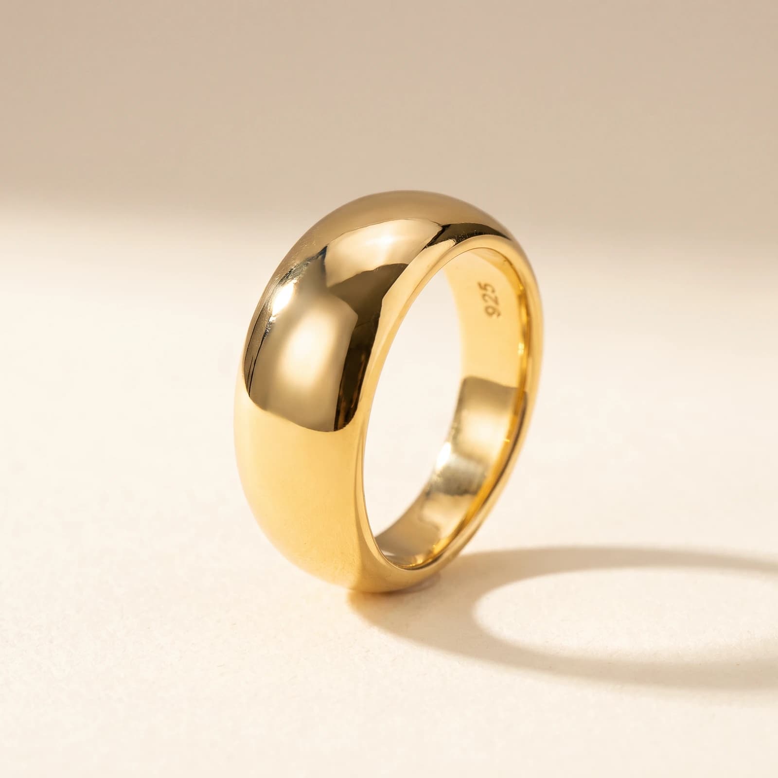 18k Gold-Plated 925 Silver Dome Ring for Women · Wide Band
