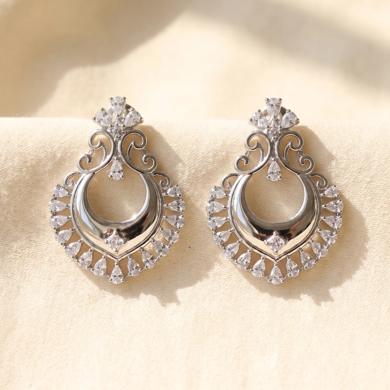 925 Silver Chandbali Earrings · CZ