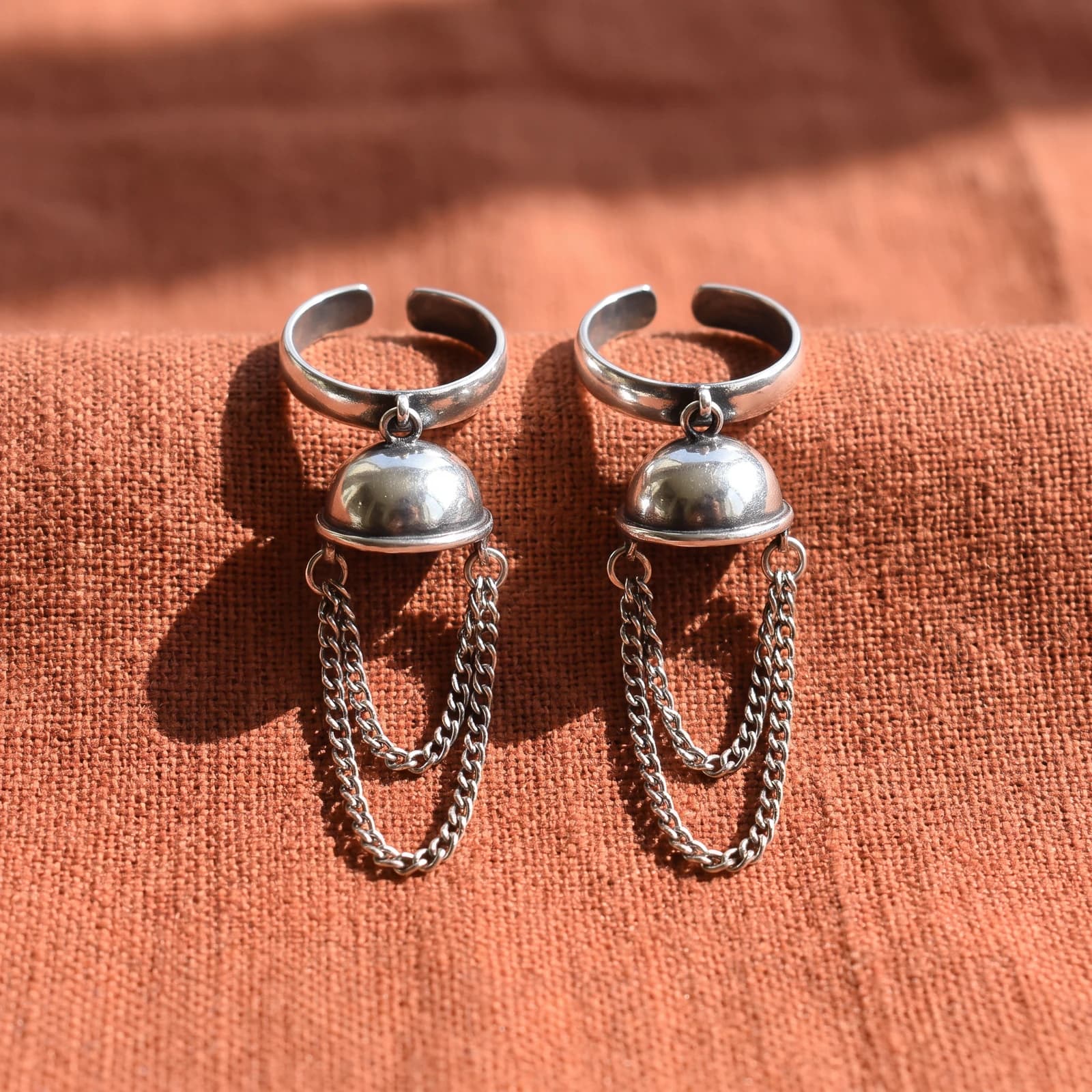 925 Silver Ear Cuff Jhumka · Chain Drop