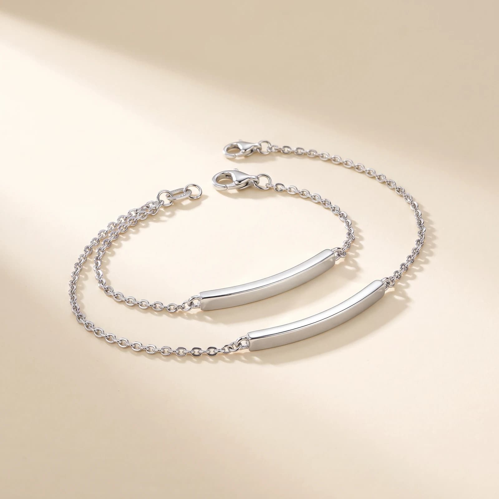 925 Silver Engravable Bar Couple Bracelets · Matching Set of 2