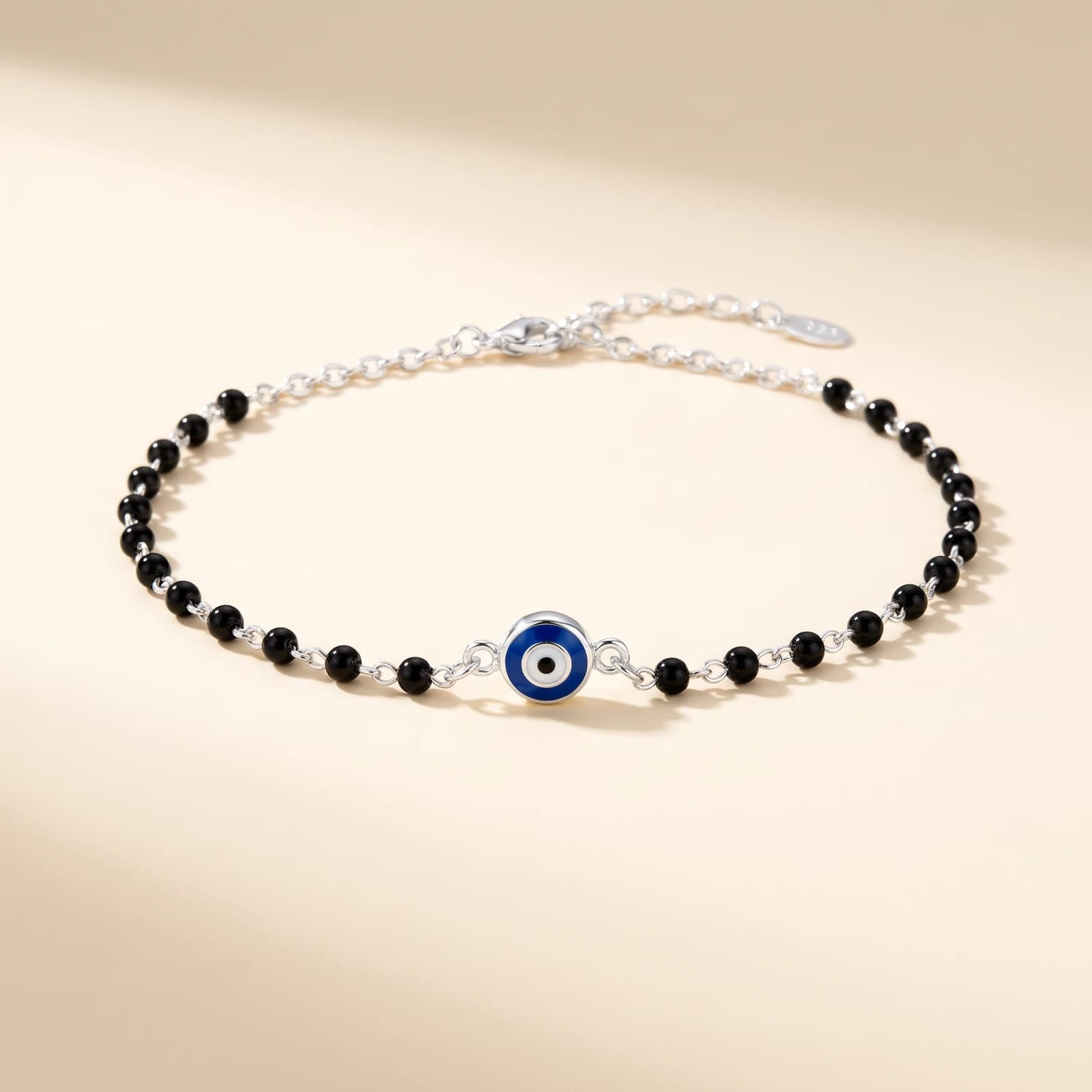 925 Silver Evil-Eye & Black-Bead Anklet · Nazariya Payal
