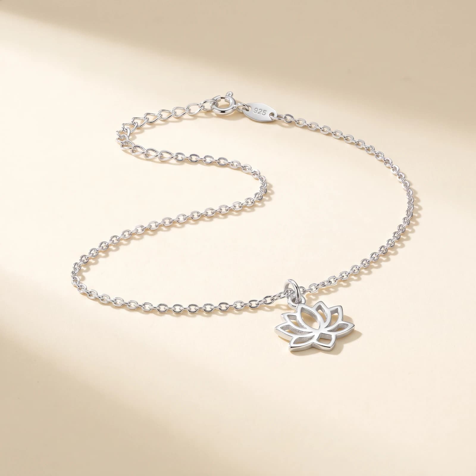 925 Silver Lotus Charm Anklet · Single