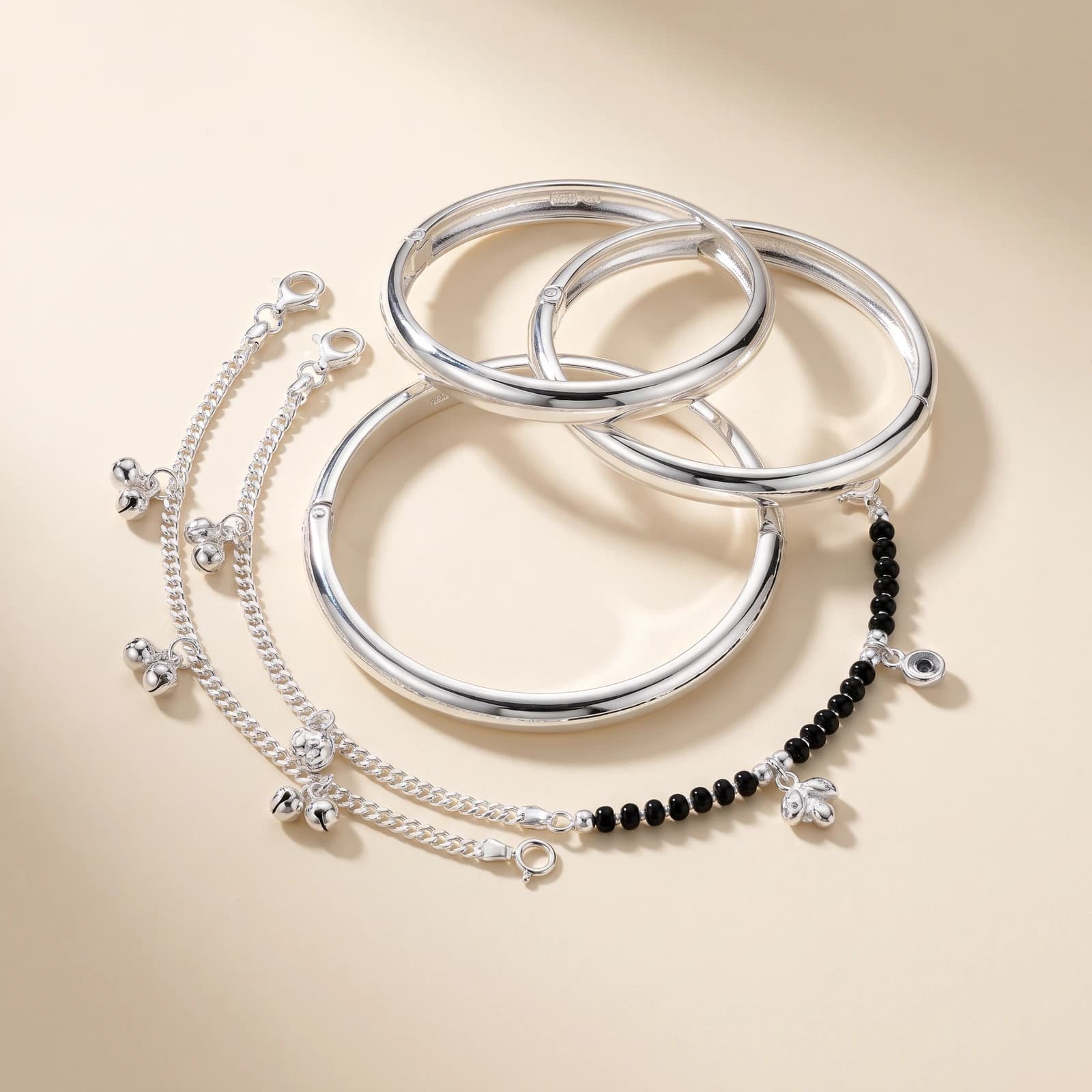 925 Silver Newborn Gift Set · Payal + Bangles + Nazariya