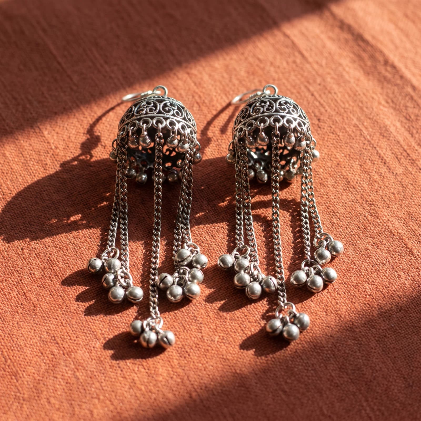 Kashmiri Silver Jhumka · Long Ghungroo Chains